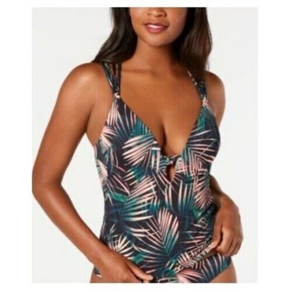 Bar III Bali‎ Nights Black Pink Tropical Tankini Top Strappy Small $54 NWT - Picture 1 of 1